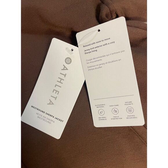 Athleta Westbound Sherpa Coat Jacket Brown Pockets Full Zip Faux Fur NWT Medium - Picture 8 of 9